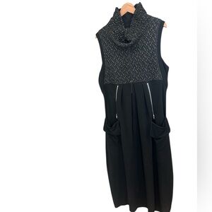 Paolo Tricot XL EUC Black ruffled neck Pleated maxi cowl neck sleeveless dress